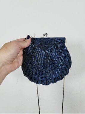 ADG Beaded Shell Evening Crossbody Bag - Navy Blue